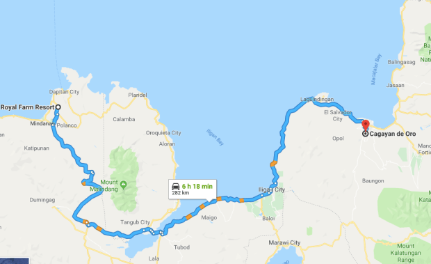 Cgayan de Oro to Dipolog map
