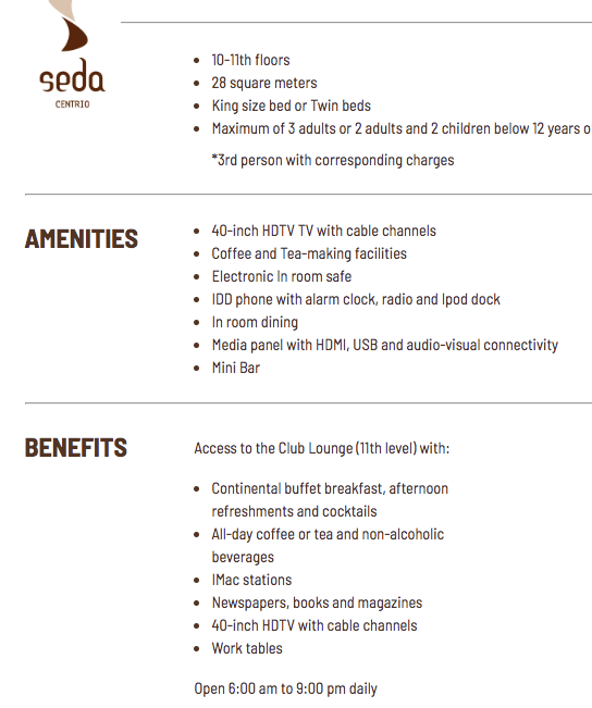 Seda Centrio Club Room Details