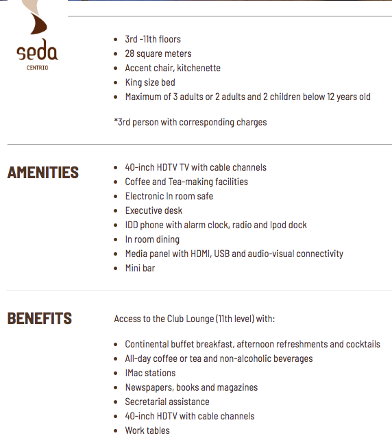 Seda Centrio Premier Room Details