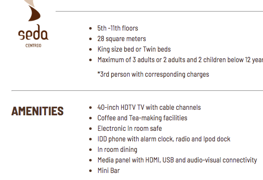 Seda Centrio Deluxe Room Amenities