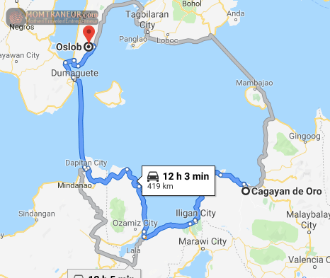 Cagayan de Oro to Oslob Map